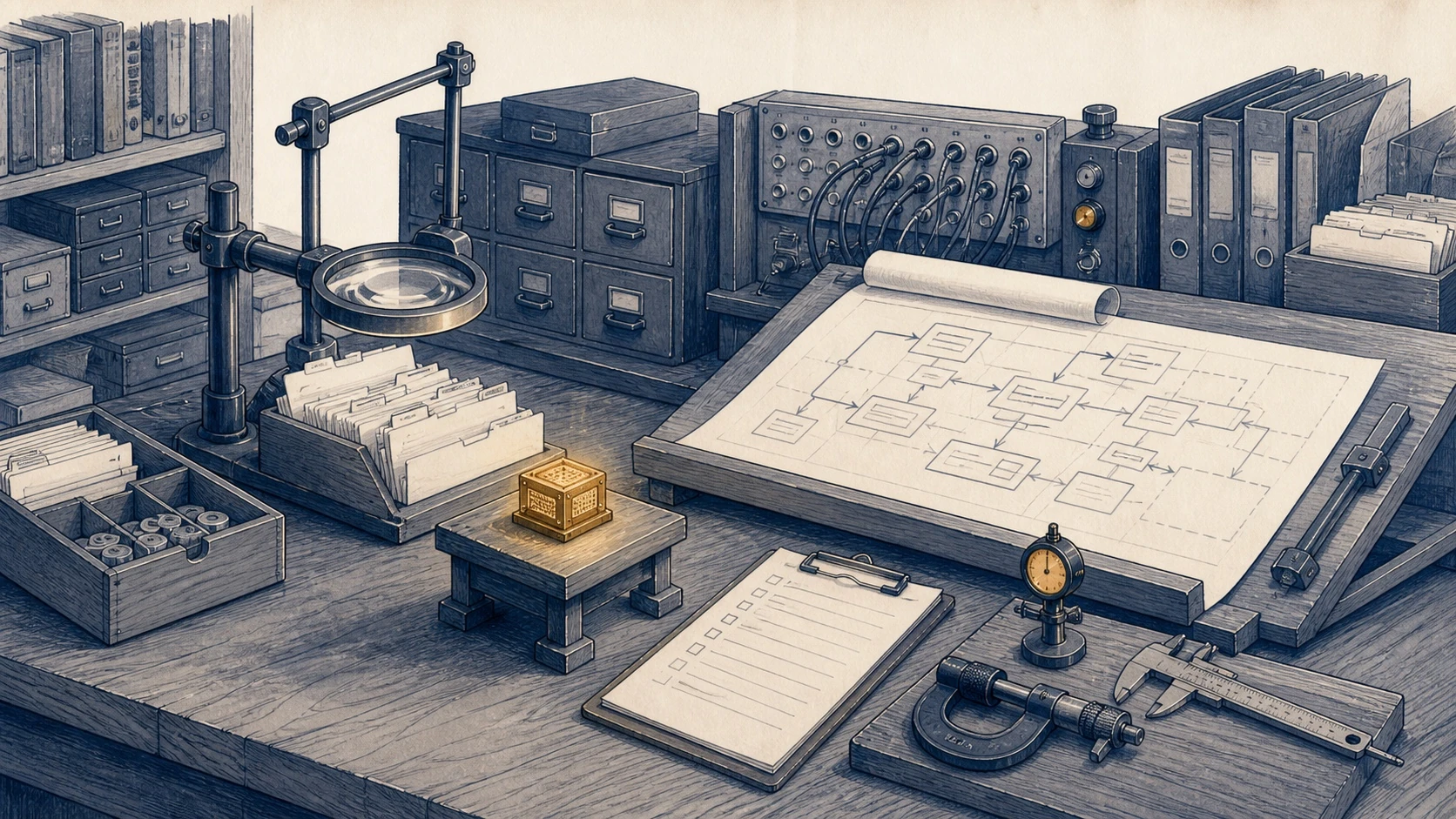 An engineering workbench brings together process diagrams, measurement tools, records, and a shared model